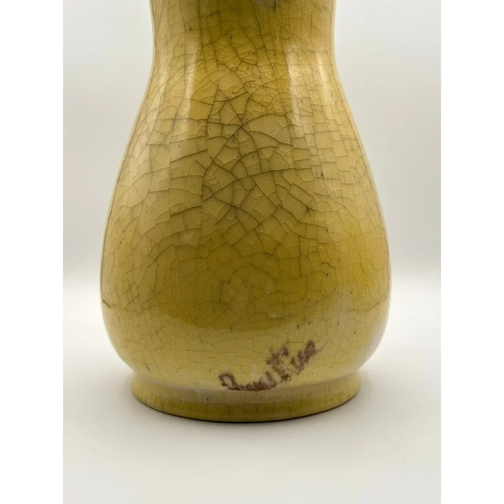 Vintage Ernestine of Salerno Italian Ceramic Lamp Yellow Crackle Glaze 14.5